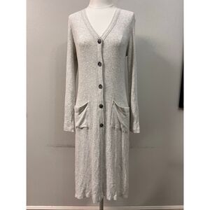 Fifteen Twenty Women's Ribbed Heather Button Front Cardigan Dress Gray Small